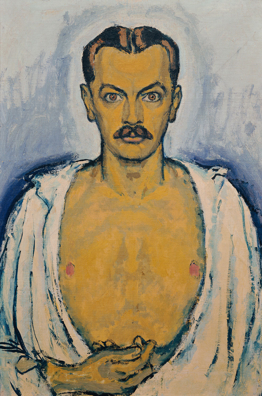 Selbstporträt von Koloman Moser, Jugendstil-Gemälde mit klaren Linien und ausdrucksstarker Darstellung.