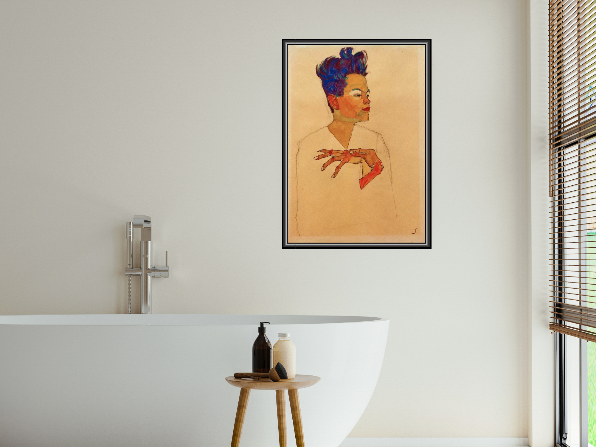 Selbstporträt mit an die Brust gelegten Händen | Egon Schiele