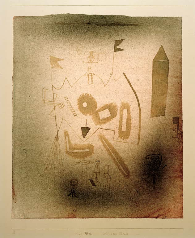 Kunstdruck des Gemäldes Seltsames Theater von Paul Klee, handgefertigt in Deutschland als hochwertiger Kunstdruck.