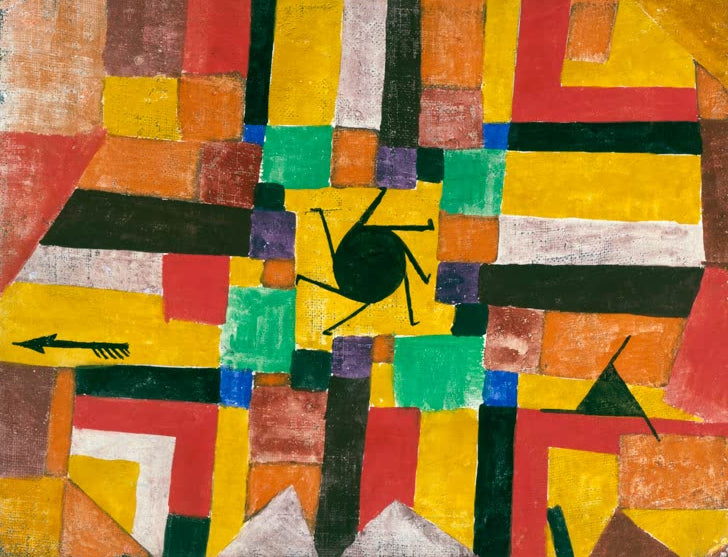 Kunstdruck des Gemäldes „Senecio“ von Paul Klee – hochwertige Reproduktion des berühmten abstrakten Porträts mit leuchtenden Farbflächen.