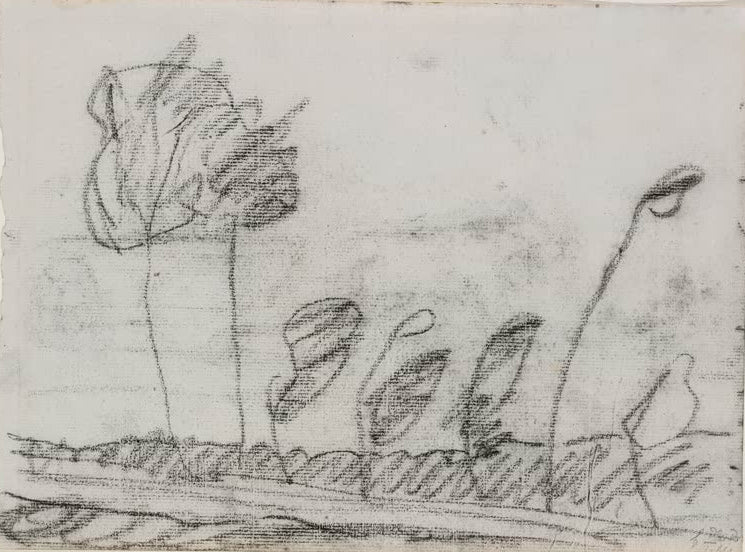 Kunstdruck „Sieben Bäume“ von Paula Modersohn-Becker mit Baumgruppe in ruhiger, reduzierter Landschaft