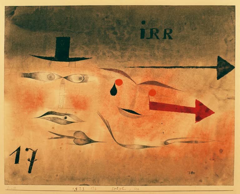 Kunstdruck des Gemäldes Siebzehn, irr von Paul Klee, handgefertigt in Deutschland als hochwertiger Kunstdruck.