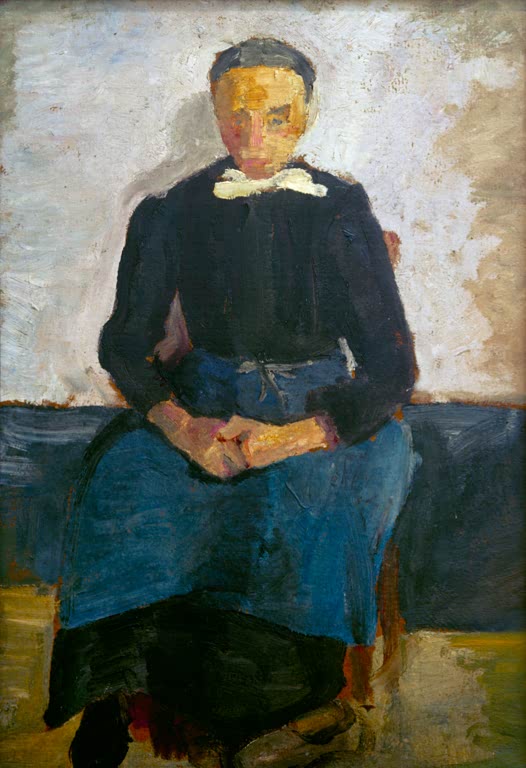 Kunstdruck von Sitzende Frau mit im Schoß gefalteten Händen von Paula Modersohn-Becker – ausdrucksstarkes Frauenporträt als hochwertiger Kunstdruck.