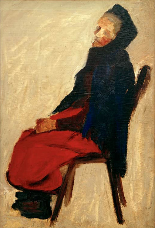 Kunstdruck von Sitzende Frau nach links, Hände im Schoß von Paula Modersohn-Becker – ausdrucksstarkes Frauenporträt als hochwertiger Kunstdruck.