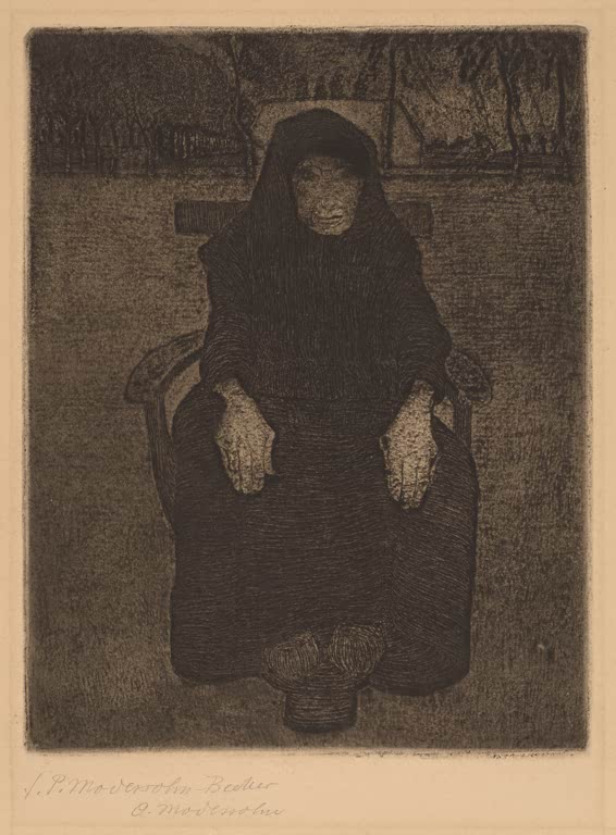 Kunstdruck von „Sitzende alte Frau“ von Paula Modersohn-Becker. Ausdrucksstarkes Porträt einer älteren Frau mit reduzierter Formensprache, in Deutschland handgefertigt.