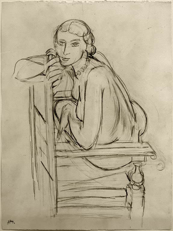 Kunstdruck des Gemäldes „Sitzender Akt, 1936“ von Henri Matisse, erhältlich als Leinwand oder Poster, optional gerahmt, in Deutschland von Hand gefertigt.