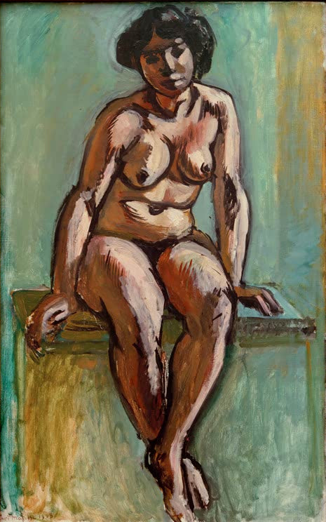 Kunstdruck des Gemäldes „Sitzender Akt“ von Henri Matisse, erhältlich als Leinwand oder Poster, auf Wunsch gerahmt, in Deutschland von Hand gefertigt.