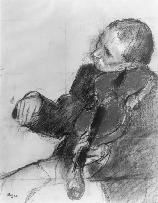 Kunstdruck des Gemäldes „Sitzender Geiger“ von Edgar Degas, detailgetreu umgesetzt und hochwertig in Deutschland produziert.