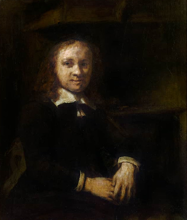 Kunstdruck Sitzender Mann vor einem Kamin von Rembrandt van Rijn