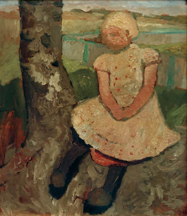 Kunstdruck von Sitzendes Kind unter einem Baum von Paula Modersohn-Becker – stimmungsvolle Darstellung eines Kindes in der Natur als hochwertiger Kunstdruck.