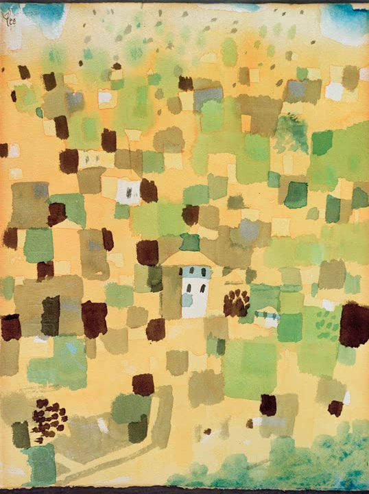 Kunstdruck „Sizilien“ von Paul Klee mit abstrakter Landschaft und mediterraner Farbgestaltung

