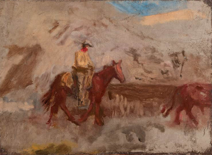 Kunstdruck der Skizze eines Cowboys bei der Arbeit von Thomas Eakins, handgefertigt in Deutschland