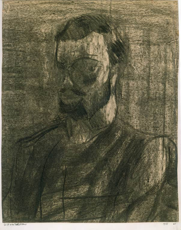 Kunstdruck von „Skizze für ein Selbstbildnis“ von Paul Klee mit stilisiertem Selbstporträt und charakteristischer abstrakter Linienführung.