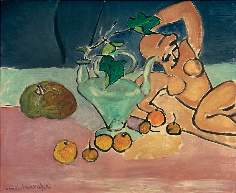 Kunstdruck des Gemäldes Skulptur und Vase mit Efeu von Henri Matisse, handgefertigt in Deutschland als Poster oder Leinwand erhältlich