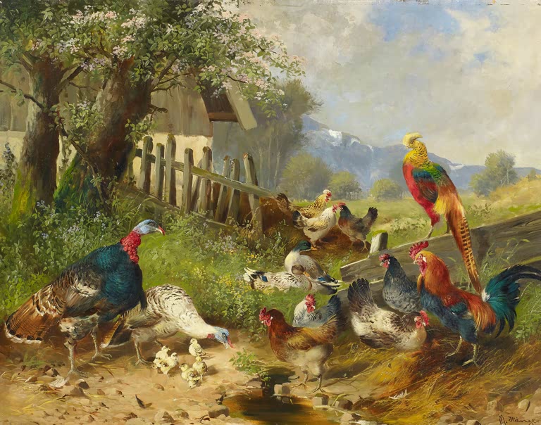 Kunstdruck Sommerliche Idylle mit Federvieh von Max Hänger