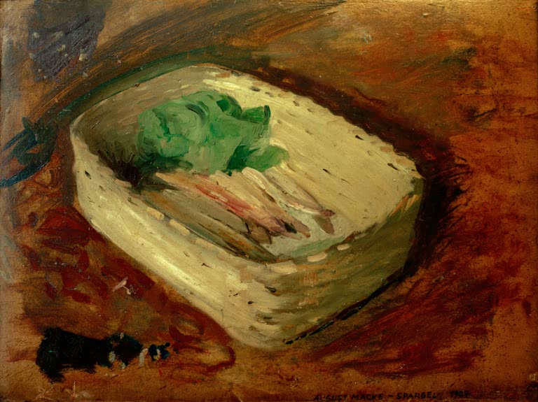 Kunstdruck des Gemäldes „Spargel“ von August Macke. Hochwertig in Deutschland von Hand gefertigt, erhältlich als Poster oder Leinwand und optional gerahmt.