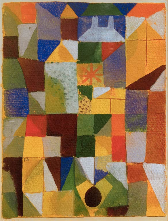Kunstdruck „Städtische Komposition m. d. gelben Fenstern“ von Paul Klee mit abstrakter Stadtansicht und gelben Fenstern