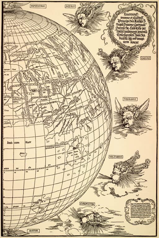 Kunstdruck „Stabius' Weltkarte, östliche Hälfte“ von Albrecht Dürer mit historischer Kartenansicht