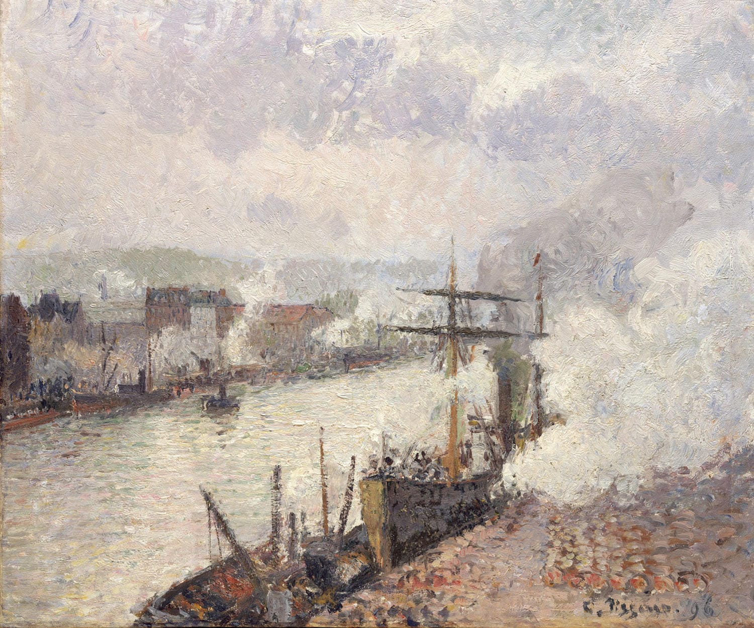 Dampfschiffe im Hafen von Rouen | Camille Pissarro