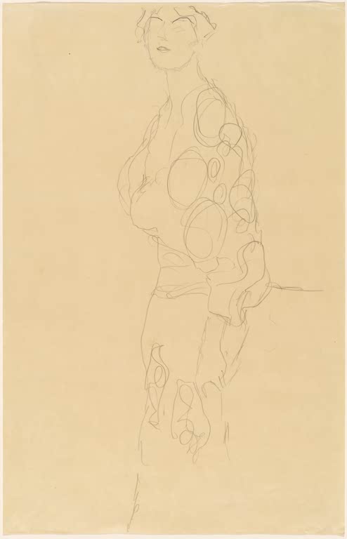 Kunstdruck von „Stehende Frau“ von Gustav Klimt mit eleganter Figurenstudie und charakteristischer Linienführung. In Deutschland von Hand gefertigt, als Leinwand oder Poster erhältlich.
