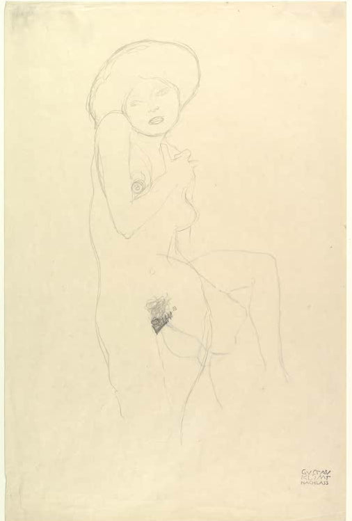 Kunstdruck des Gemäldes „Stehender Akt“ von Gustav Klimt – hochwertige Reproduktion einer ausdrucksstarken Aktstudie.