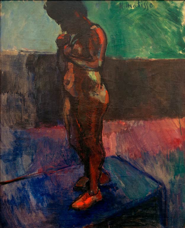 Kunstdruck des Gemäldes „Stehender Frauenakt mit roten Schuhen“ von Henri Matisse – hochwertiger Kunstdruck für stilvolle Wohnräume, erhältlich als Poster oder auf Leinwand.