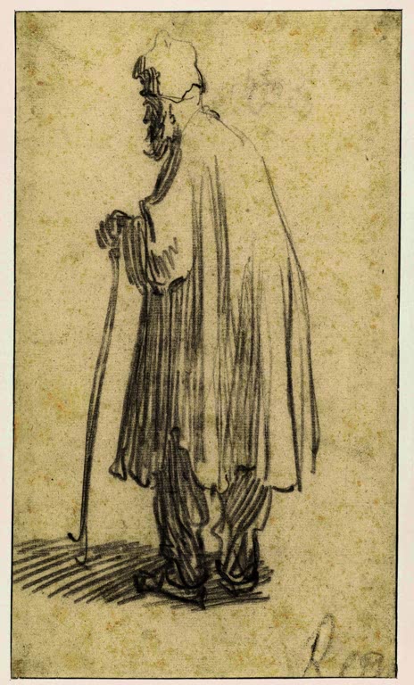 Kunstdruck „Stehender Mann mit Stock, nach links gewandt“ von Rembrandt van Rijn