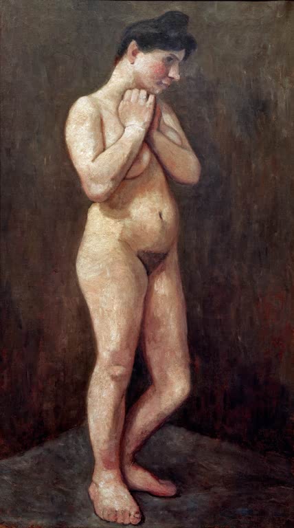 Kunstdruck von Stehender weiblicher Akt, Arme vor die Brust gelegt von Paula Modersohn-Becker – klassischer Akt als hochwertiger Kunstdruck.