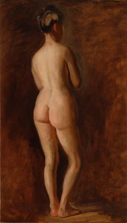 Kunstdruck des Gemäldes Stehender weiblicher Akt von hinten von Thomas Eakins, handgefertigt in Deutschland