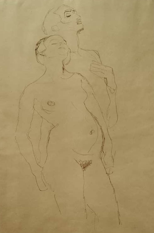 Kunstdruck des Gemäldes „Stehendes Liebespaar (Studie für Adam und Eva)“ von Gustav Klimt – hochwertige Reproduktion einer Figurenstudie.