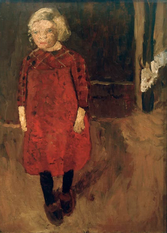 Kunstdruck „Stehendes Mädchen vor einem Ziegenstall“ von Paula Modersohn-Becker mit Mädchen in ländlicher Szene