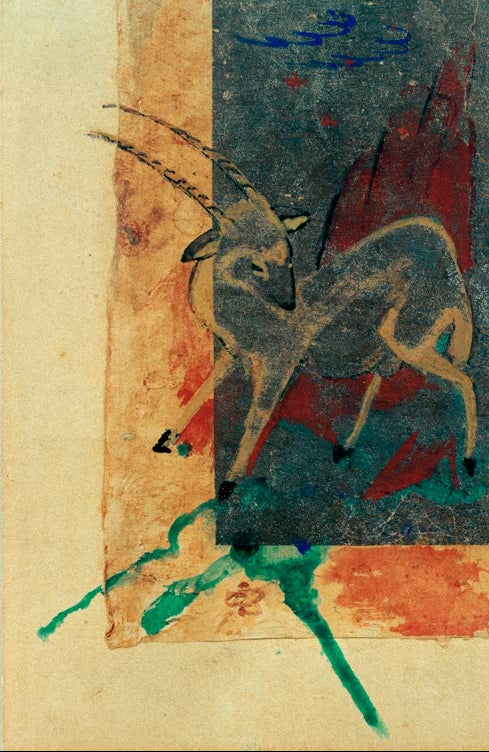 Kunstdruck des Gemäldes „Steinbock“ von Franz Marc. Hochwertig in Deutschland von Hand gefertigt, erhältlich als Poster oder Leinwand und optional gerahmt.