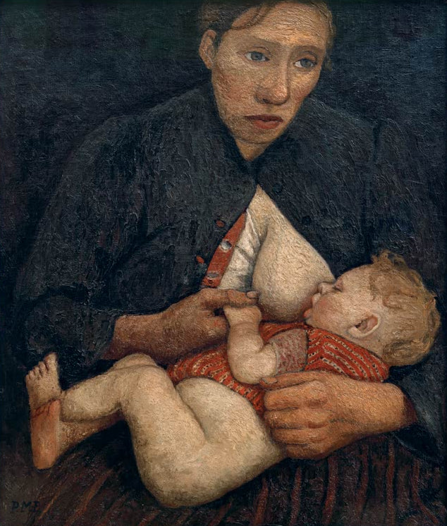 Kunstdruck von „Stillende Mutter“ von Paula Modersohn-Becker. Ausdrucksstarke Mutter-Kind-Darstellung mit charakteristischer Farbgebung, in Deutschland handgefertigt.
