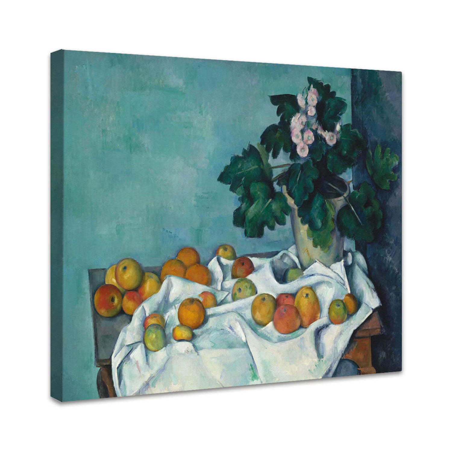 Stillleben mit Äpfeln und einem Topf Primeln | Paul Cézanne