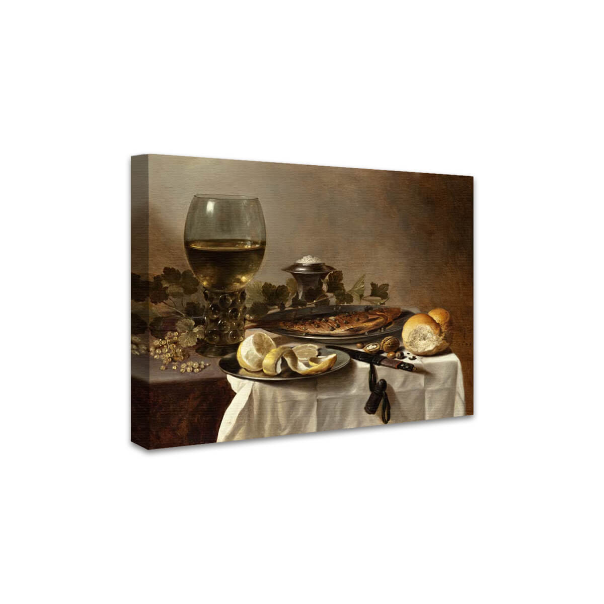 Stillleben mit Hering, Wein und Brot | Pieter Claesz