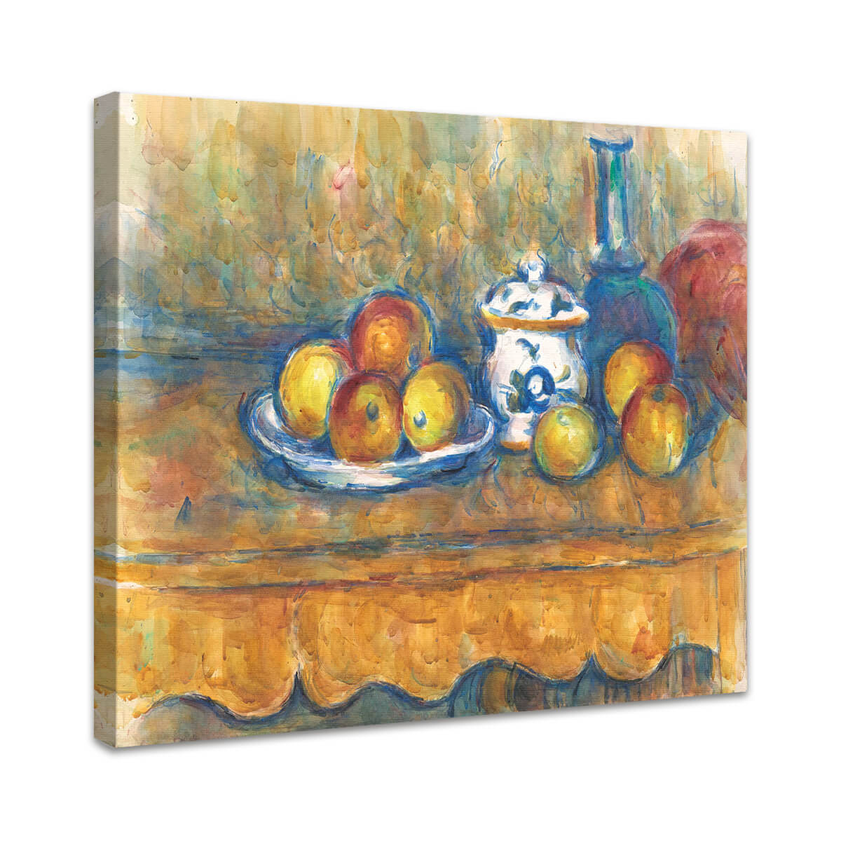 Stillleben mit blauer Flasche, Zuckerdose und Äpfeln | Paul Cézanne