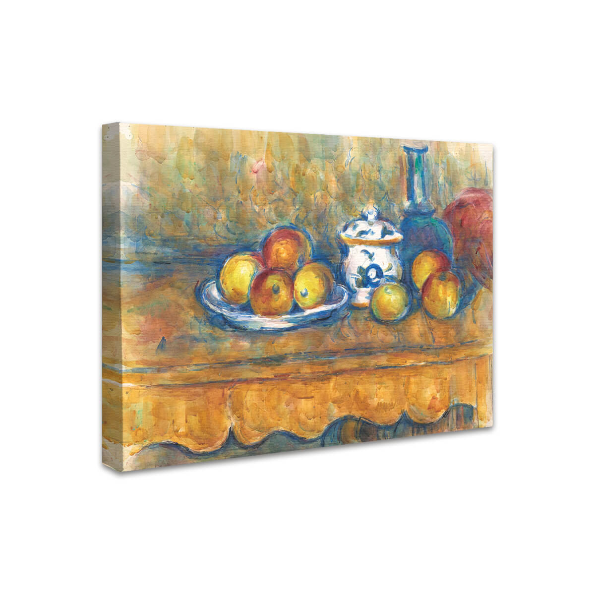 Stillleben mit blauer Flasche, Zuckerdose und Äpfeln | Paul Cézanne