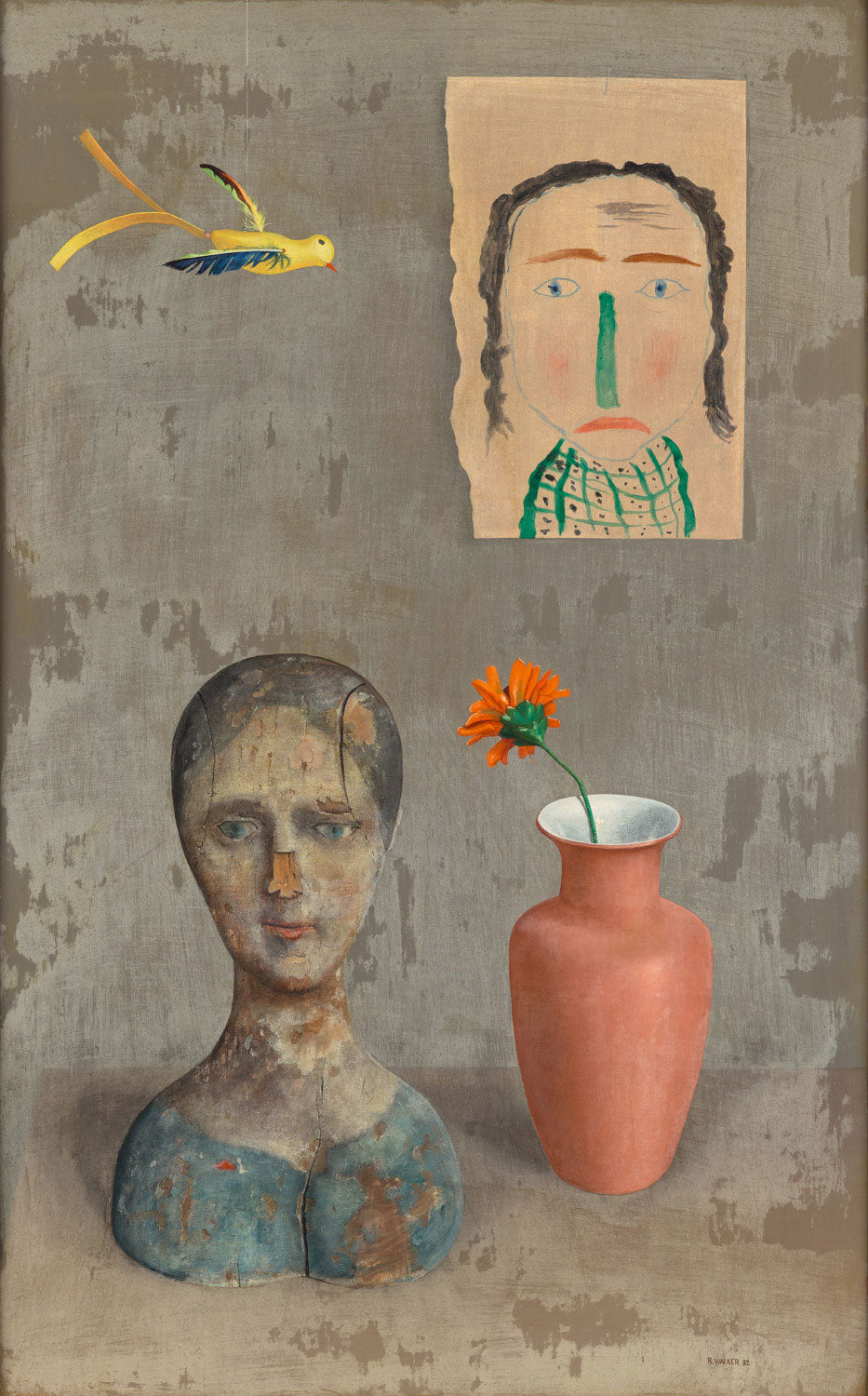 Stillleben mit zwei Köpfen von Rudolf Wacker: Ein expressionistisches Stillleben, das menschliche Köpfe mit alltäglichen Gegenständen kombiniert und eine intensive, symbolische Atmosphäre schafft.