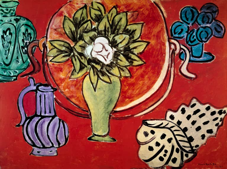 Kunstdruck „Stillleben mit Magnolie“ von Henri Matisse mit einer farbenprächtigen floralen Stillleben-Komposition
