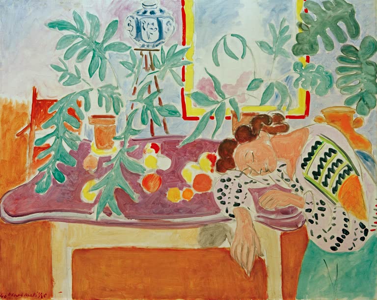 Kunstdruck des Gemäldes Stillleben mit Schlafender von Henri Matisse, handgefertigt in Deutschland als Poster oder Leinwand erhältlich