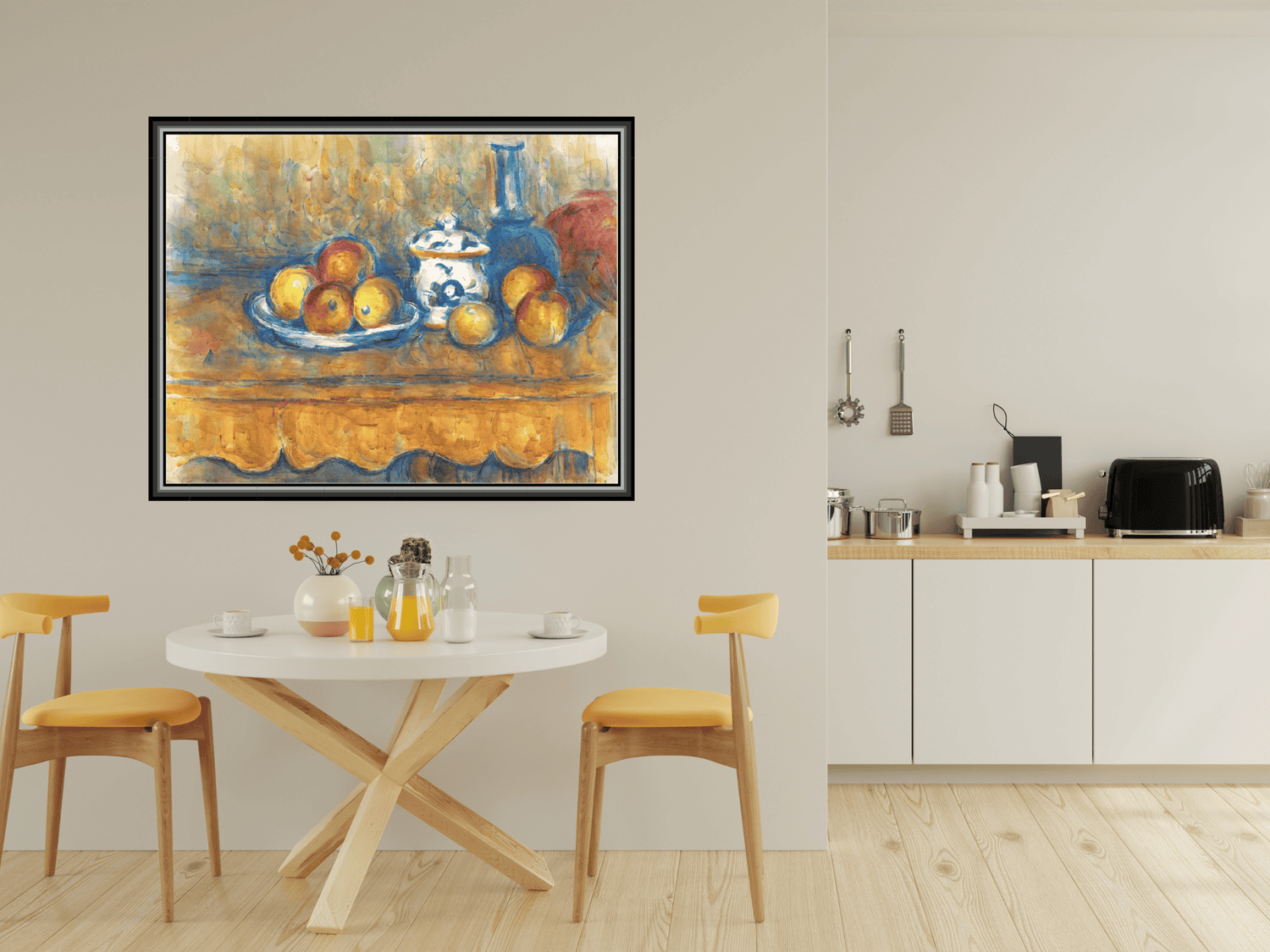 Stillleben mit blauer Flasche, Zuckerdose und Äpfeln | Paul Cézanne