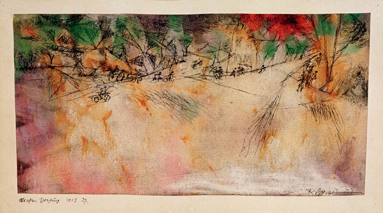 Kunstdruck „Straßen-Zweigung“ von Paul Klee mit abstrakter Darstellung einer sich verzweigenden Straßenlandschaft

