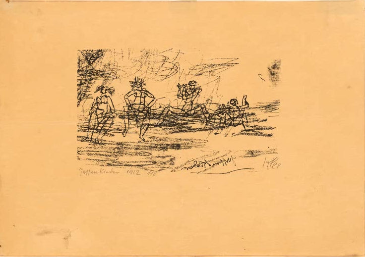 Kunstdruck von „Straßenkinder“ von Paul Klee mit stilisierten Figuren und ausdrucksstarker abstrakter Bildsprache.