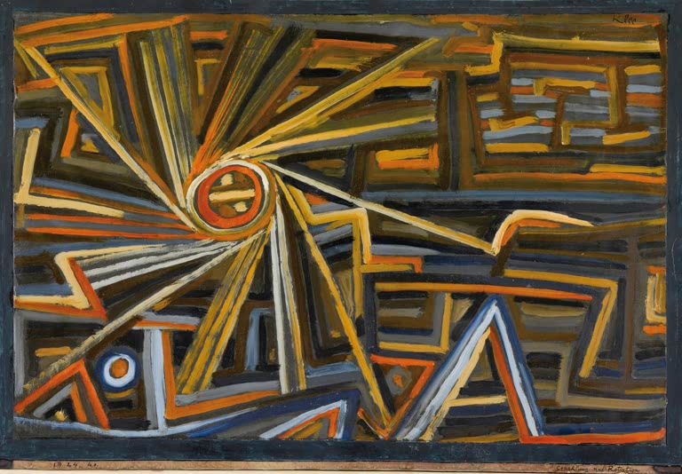 Kunstdruck „Strahlung und Rotation“ von Paul Klee mit abstrakter Komposition aus strahlenförmigen und rotierenden geometrischen Formen
