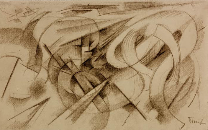 Kunstdruck des Gemäldes „Streit“ von Franz Marc. Hochwertig in Deutschland von Hand gefertigt, erhältlich als Poster oder Leinwand und optional gerahmt.