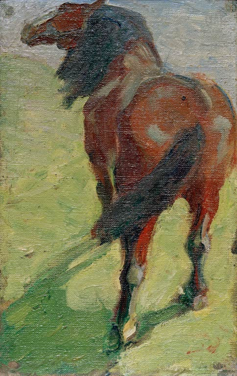 Kunstdruck des Gemäldes „Studie eines Pferdes“ von Franz Marc. Hochwertig in Deutschland von Hand gefertigt, erhältlich als Poster oder Leinwand und optional gerahmt.