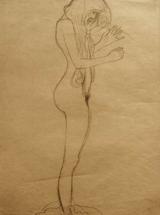 Kunstdruck der Studie „Poesie im Beethovenfries“ von Gustav Klimt – hochwertige Reproduktion einer Figurstudie aus dem berühmten Jugendstil-Werk.