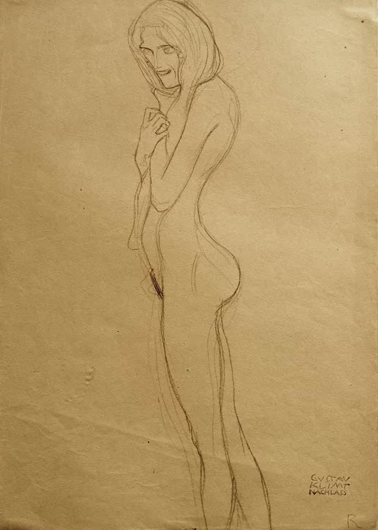 Kunstdruck der Studie „Linke Gorgone im Beethovenfries“ von Gustav Klimt – hochwertige Reproduktion einer Figurstudie aus dem Jugendstil-Kunstwerk.