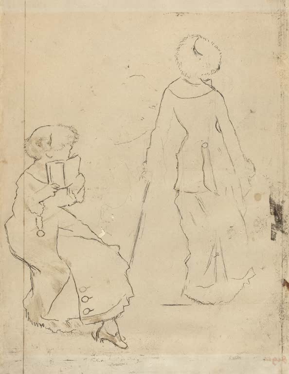 Kunstdruck der „Studie zu ‚Mary Cassatt im Louvre‘ (Rückseite)“ von Edgar Degas, detailgetreu reproduziert und in Deutschland von Hand gefertigt.