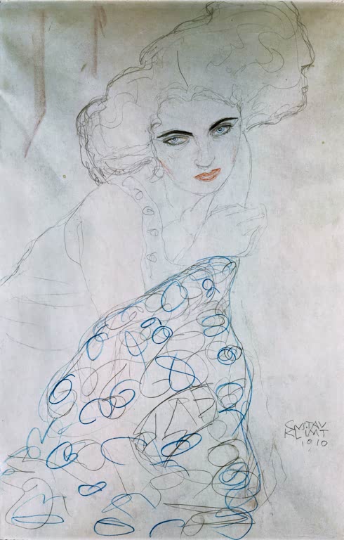 Kunstdruck des Gemäldes „Studie zu einem Damenporträt“ von Gustav Klimt – hochwertige Reproduktion der Porträtstudie im Jugendstil.